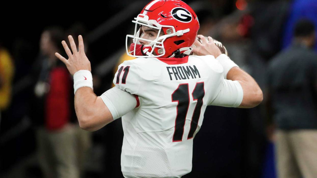 Jan 1, 2020; New Orleans, Louisiana, USA; Georgia Bulldogs quarterback Jake Fromm (11) throws in warm ups prior to kickoff against the Baylor Bears at the Mercedes-Benz Superdome. Mandatory Credit: Derick E. Hingle-USA TODAY Sports