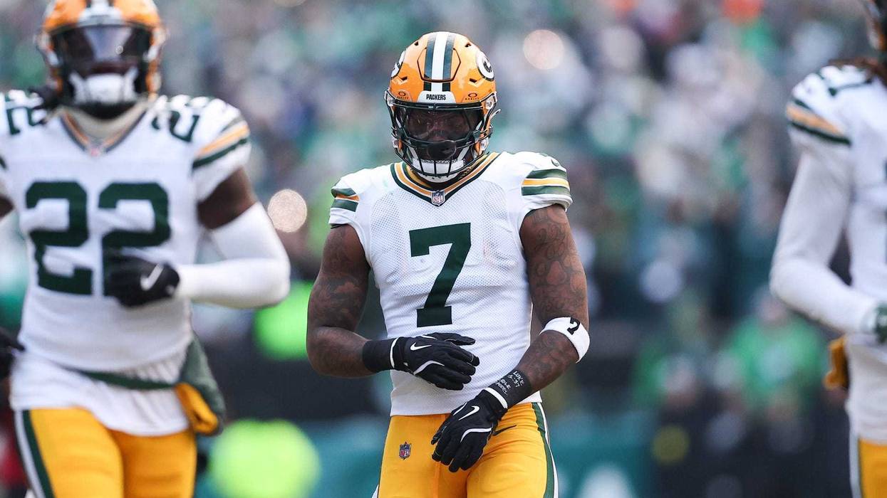 Jan 12, 2025; Philadelphia, Pennsylvania, USA; Green Bay Packers linebacker Quay Walker (7) before action against the Philadelphia Eagles in an NFC wild card game at Lincoln Financial Field. Mandatory Credit: Bill Streicher-Imagn Images