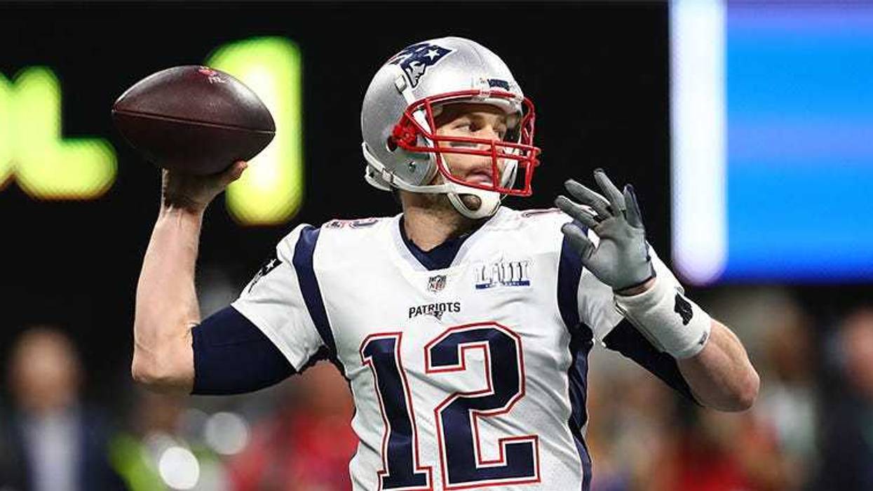 Jan 13, 2019; Foxborough, MA, USA; New England Patriots quarterback Tom Brady (12) and fullback James Develin (46) react after a touchdown during the second quarter in an AFC Divisional playoff game. Mandatory Credit: Winslow Townson-USA TODAY Sports