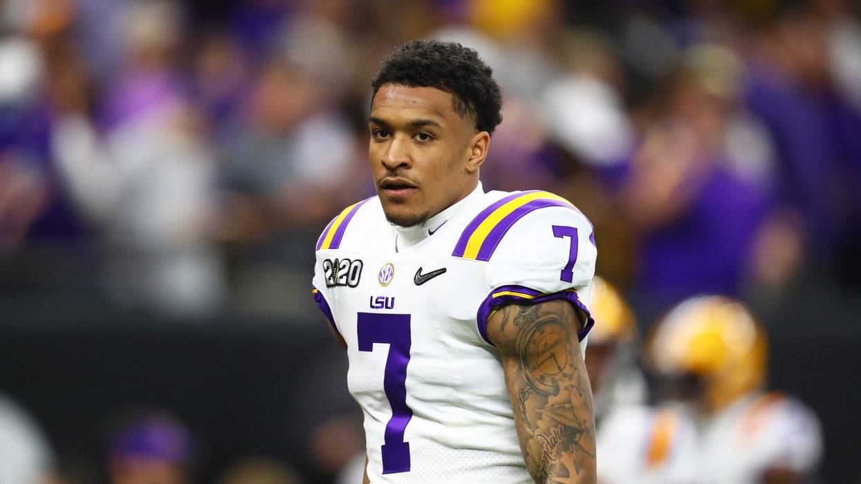 Jan 13, 2020; New Orleans, Louisiana, USA; LSU Tigers safety Grant Delpit (7) against the Clemson Tigers in the College Football Playoff national championship game at Mercedes-Benz Superdome. Mandatory Credit: Mark J. Rebilas-USA TODAY Sports
