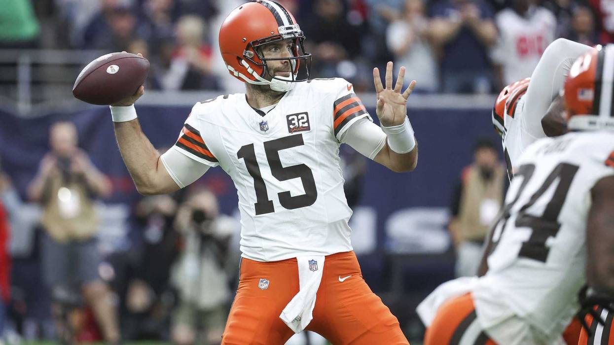 Jan 13, 2024; Houston, Texas, USA; Cleveland Browns quarterback Joe Flacco (15) in a 2024 AFC wild card game against the Houston Texans at NRG Stadium.