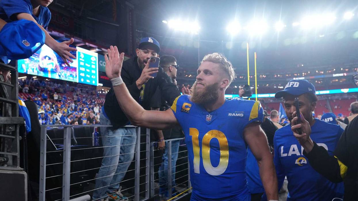 Jan 13, 2025; Glendale, AZ, USA; Los Angeles Rams wide receiver Cooper Kupp (10) reacts after the NFC wild card game against the Minnesota Vikings at State Farm Stadium. Mandatory Credit: Joe Camporeale-Imagn Images
