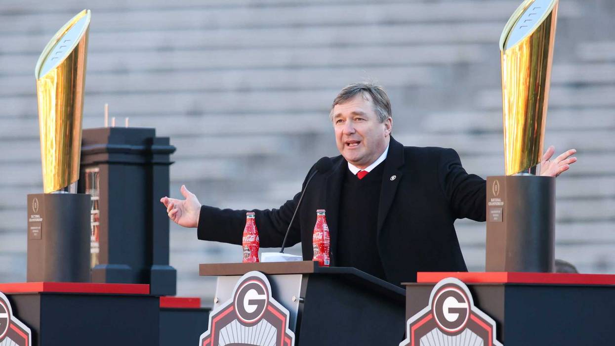 Jan 14, 2023; Athens, GA, USA; Georgia Bulldogs head coach Kirby Smart speaks at the national championship celebration at Sanford Stadium. Mandatory Credit: Brett Davis-USA TODAY Sports