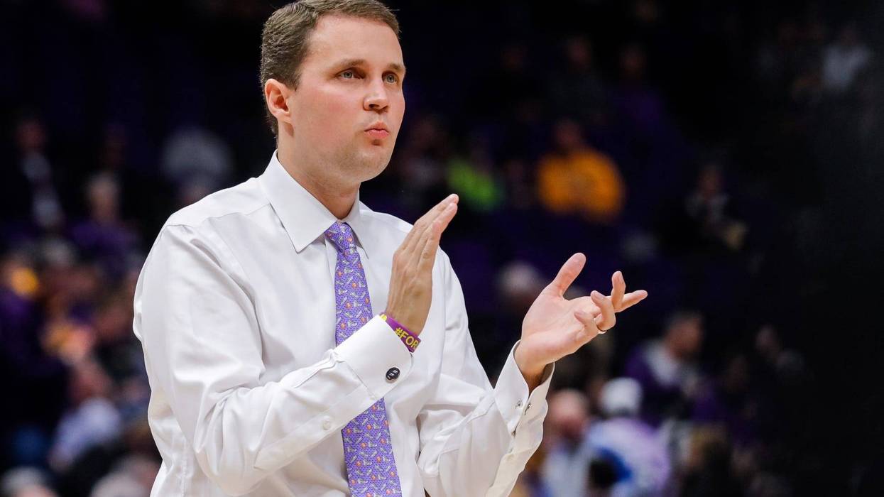 Jan 23, 2019; Baton Rouge, LA, USA; LSU Tigers head coach Will Wade reacts to a play against Georgia Bulldogs in the first half at Maravich Assembly Center.