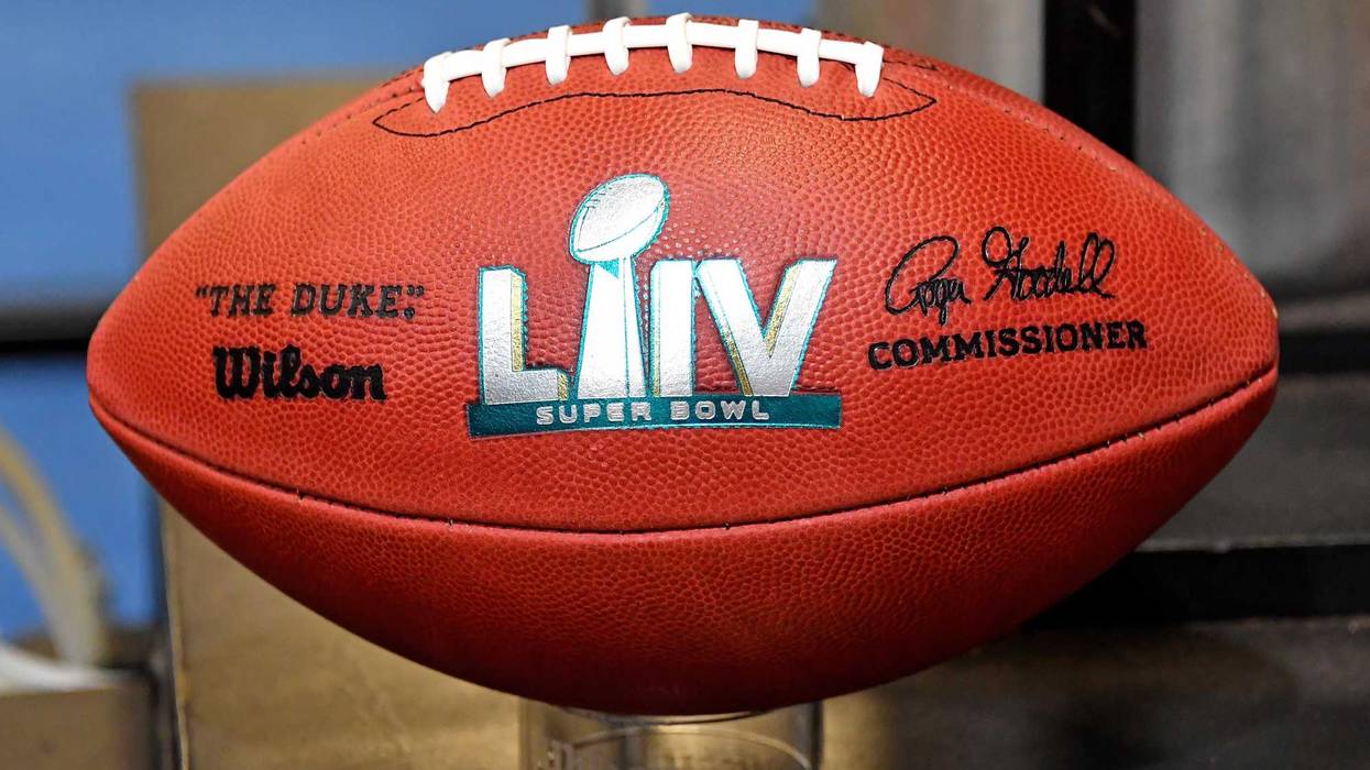 Jan 25, 2020; Miami, Florida, USA; A detail shot of Super Bowl LIV football that is seen during the Grand Opening of the NFL s Super Bowl Experience at the Miami Beach Convention Center. Mandatory Credit: Steve Mitchell-USA TODAY Sports