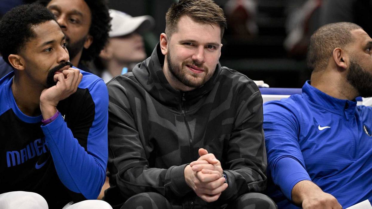 Jan 27, 2025; Dallas, Texas, USA; Dallas Mavericks guard Luka Doncic looks on from the team bench during the second quarter against the Washington Wizards at the American Airlines Center.