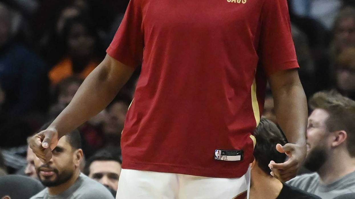 Jan 5, 2024; Cleveland, Ohio, USA; Cleveland Cavaliers center Tristan Thompson (12) celebrates after the Cavs hit a three point basket during the second half against the Washington Wizards at Rocket Mortgage FieldHouse.