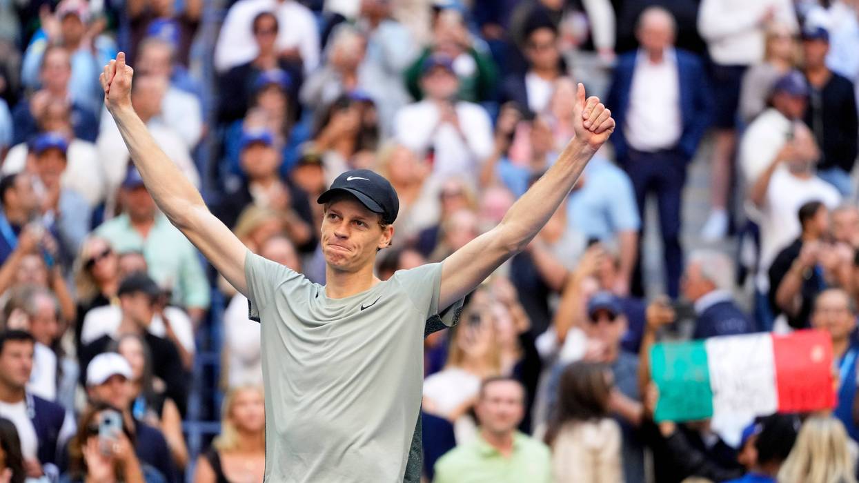 Jannik Sinner, of Italy, reacts after defeating Taylor Fritz, of the United States, to win the men's singles final of the U.S. Open tennis championships, Sunday, Sept. 8, 2024, in New York.