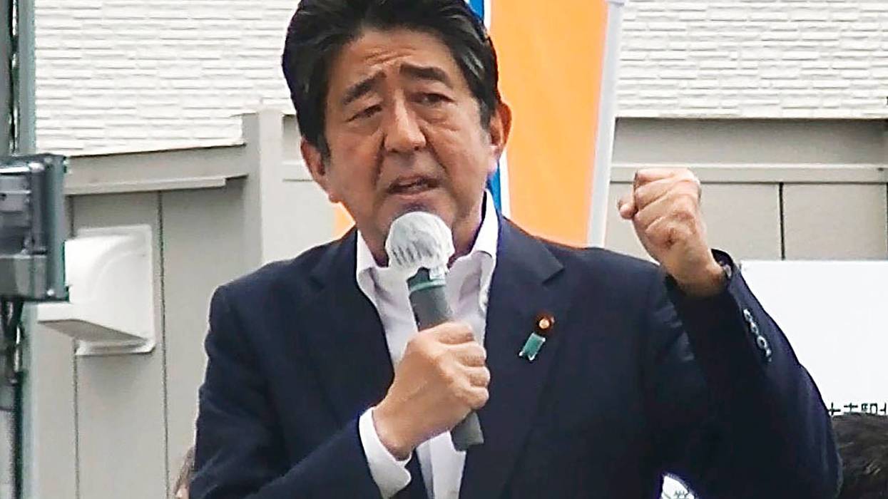 Japan’s former Prime Minister Shinzo Abe makes a campaign speech