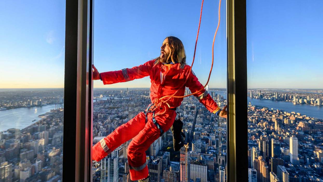 Jared Leto climbs the Empire State Building on Nov. 9, 2023, to promote his band Thirty Seconds to Mars' 2024 world tour.
