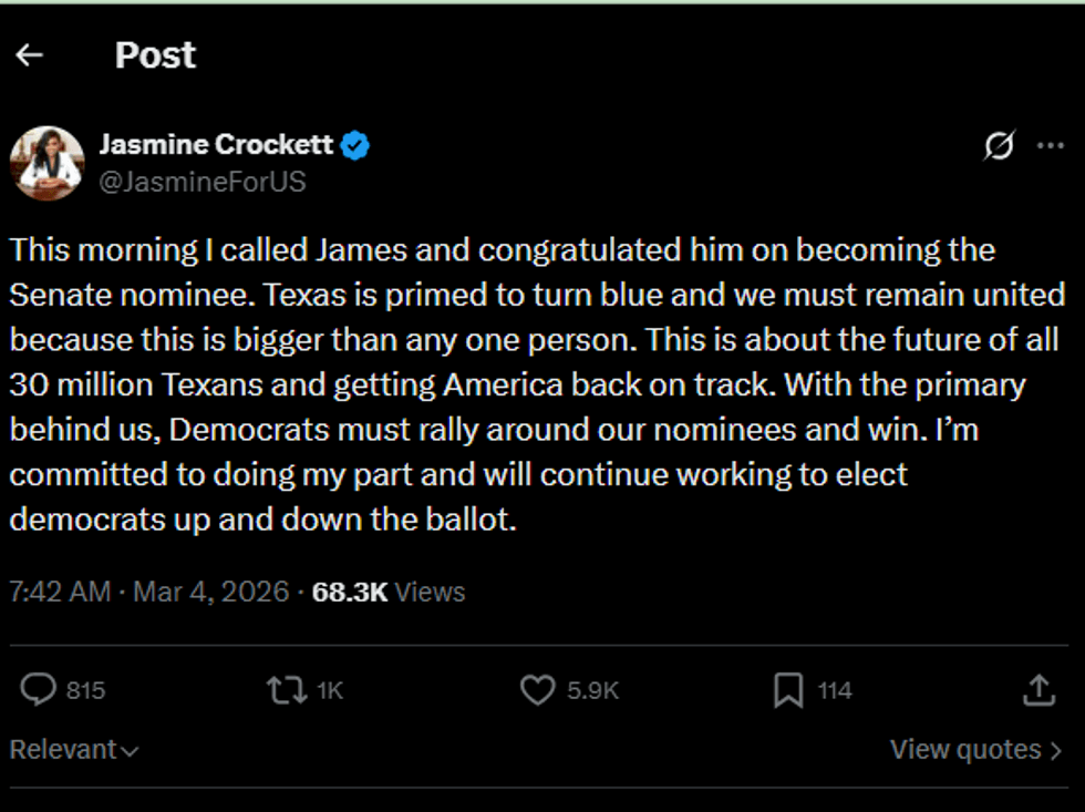 Jasmine Crocket concedes race