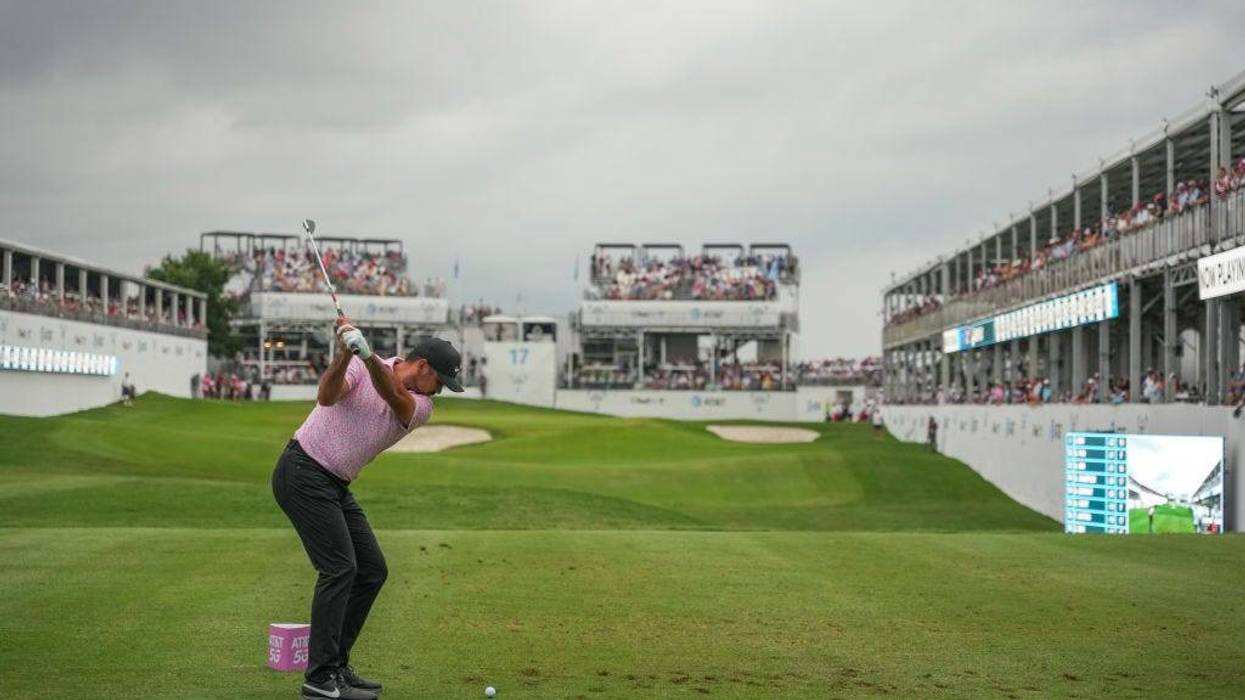 Jason Day of Australia watches his tee shot on hole #17 during the Final Round of the AT&T Byron Nelson at TPC Craig Ranch on May 14, 2023