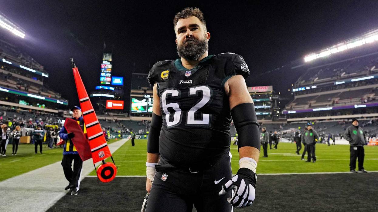 Jason Kelceof the Philadelphia Eagles walks off the field after his team's 22-16 win against the New York Giants at Lincoln Financial Field on January 8, 2023 in Philadelphia, Pennsylvania.