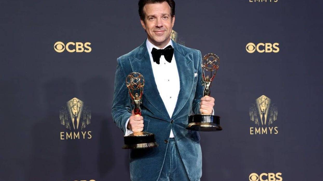 Jason Sudeikis, winner of the Outstanding Comedy Series and Outstanding Lead Actor in a Comedy Series awards for ‘Ted Lasso,’ poses in the press room during the 73rd Primetime Emmy Awards at L.A. LIVE on September 19, 2021 in Los Angeles, California.