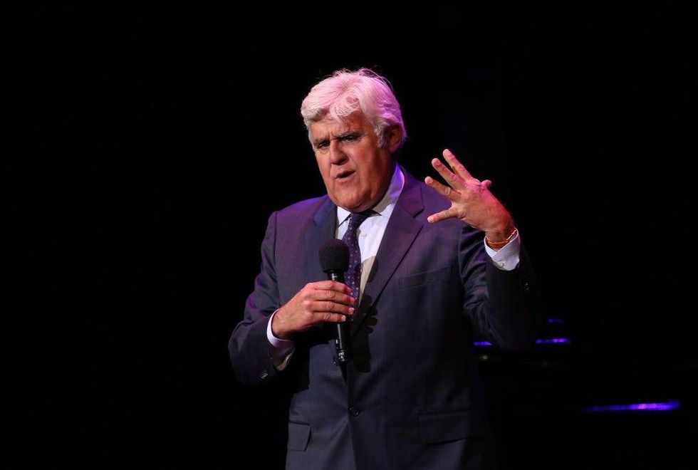 Jay Leno performs on stage during the National Night Of Laughter And Song event hosted by David Lynch Foundation at the John F. Kennedy Center for the Performing Arts in Washington, DC in 2017.