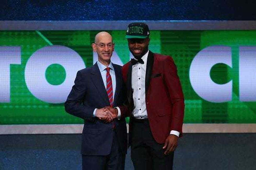 Jaylen Brown and Adam Silver