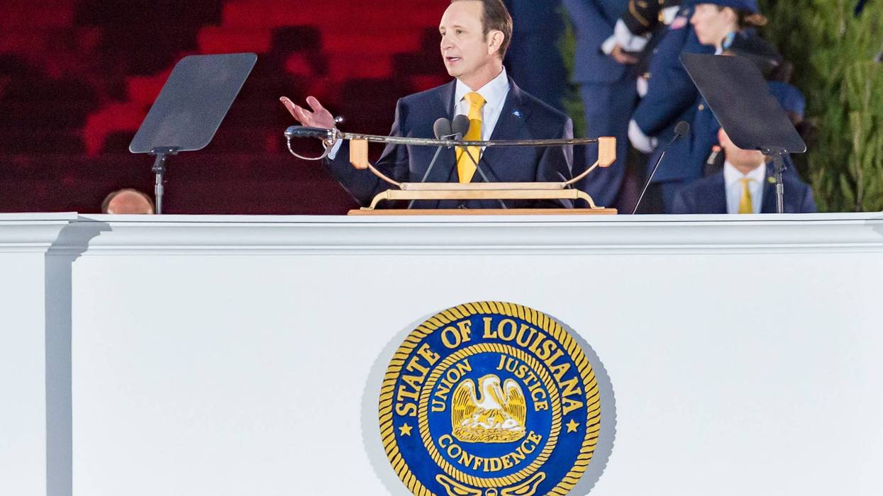 Jeff Landry is sworn in as Louisiana Governor on the steps of the State Capital in Baton Rouge La. Sunday, Jan. 7, 2024.