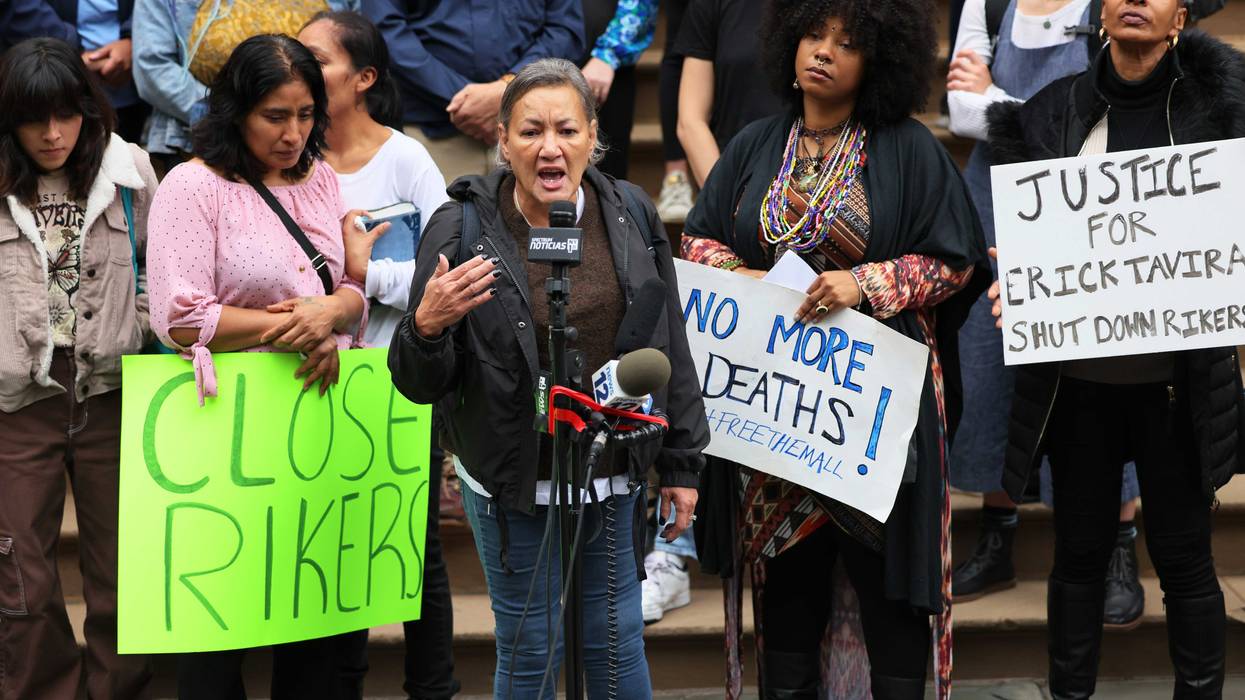 Jennie Rosario-Megibow, the mother of Michael David-Lopez the 11th person to die in Rikers Island this year, speaks as people gather for a rally to protest the 17th death on Rikers Island at City Hall on October 25, 2022 in New York City. The family of Erick Tavira, who took his life on Saturday morning while being held in a mental health observation area, were joined by community activists and elected officials, calling for accountability, an end to solitary confinement, access to quality mental health treatment and the closing of Rikers Island due to the prolonged history of violence, inhumane conditions of inmates and corrections officers alike.