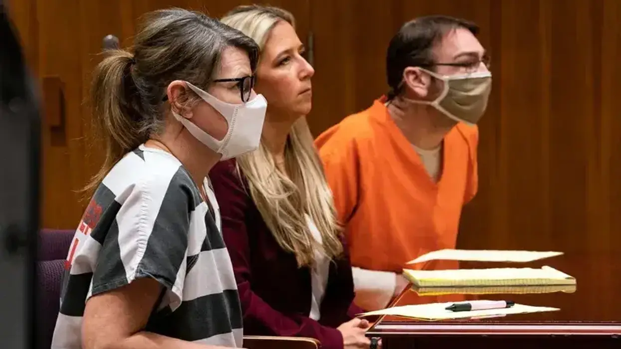 Jennifer Crumbley, sat to the left of attorney Muriel Lehman as her husband, James Crumbley