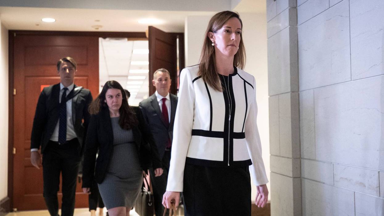 Jennifer Williams, an aide to Vice President Mike Pence, exits a deposition with the House Intelligence, Foreign Affairs and Oversight committees at the U.S. Capitol on November 7, 2019.
