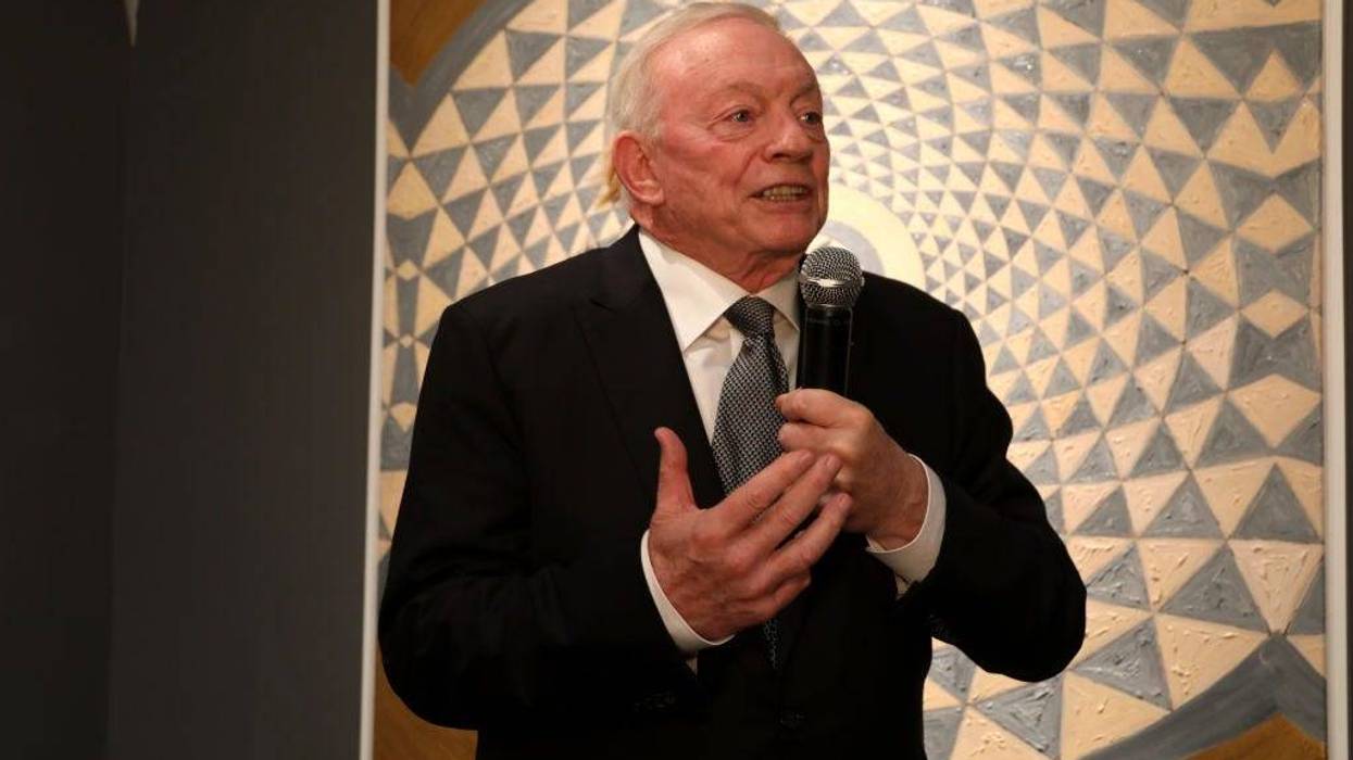 Jerry Jones speaks during the Forbes Super Party at Winn Slavin Fine Art on February 11, 2022 in Los Angeles, California.