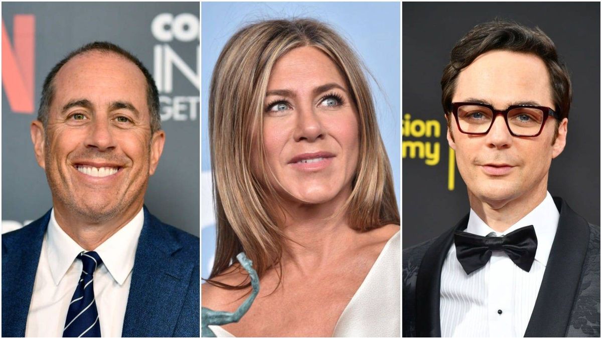 Jerry Seinfeld, Jennifer Aniston, Jim Parsons (left to right)