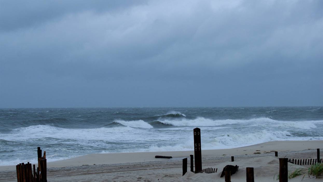 Jersey shore beach during a storm