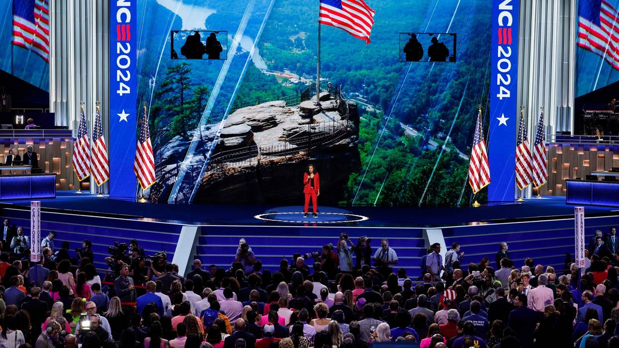 Jess Davis sings the National Anthem during the third day of the Democratic National Convention at the United Center on August 21, 2024 in Chicago, Illinois.