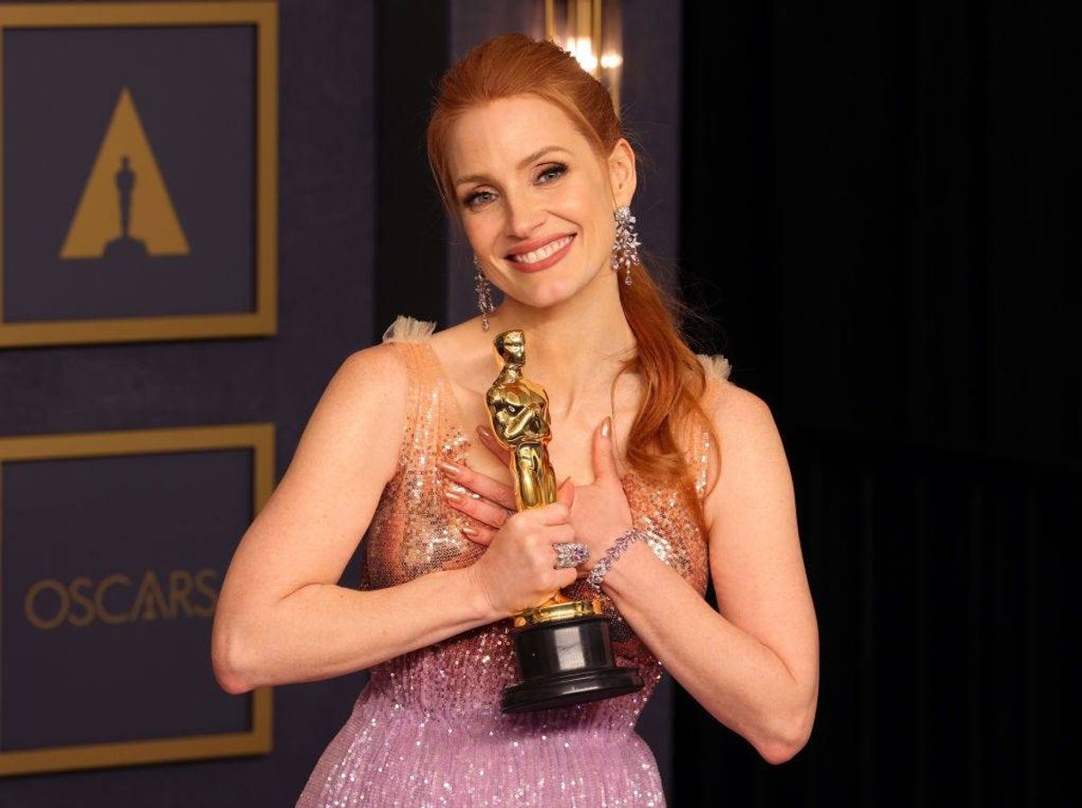 Jessica Chastain, winner of the Actress in a Leading Role award for ‘The Eyes of Tammy Faye’, poses in the press room at the 94th Annual Academy Awards at Hollywood and Highland on March 27, 2022 in Hollywood, California