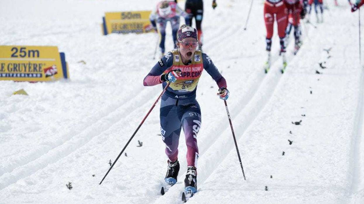 Jessie Diggins of Team United States in action during the FIS Cross Country World Cup Men's and Women's Pursuit on January 4, 2024 in Davos, Switzerland.