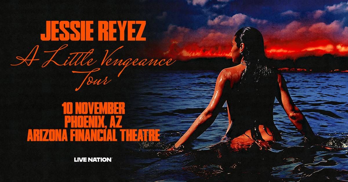 Jessie Reyez 'A Little Vengeance Tour' concert poster: woman in water, fiery red sky.
