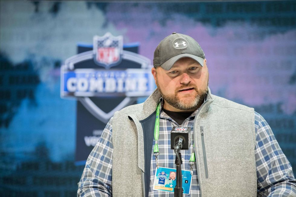Jets GM Joe Douglas talks at the NFL Scouting Combine.