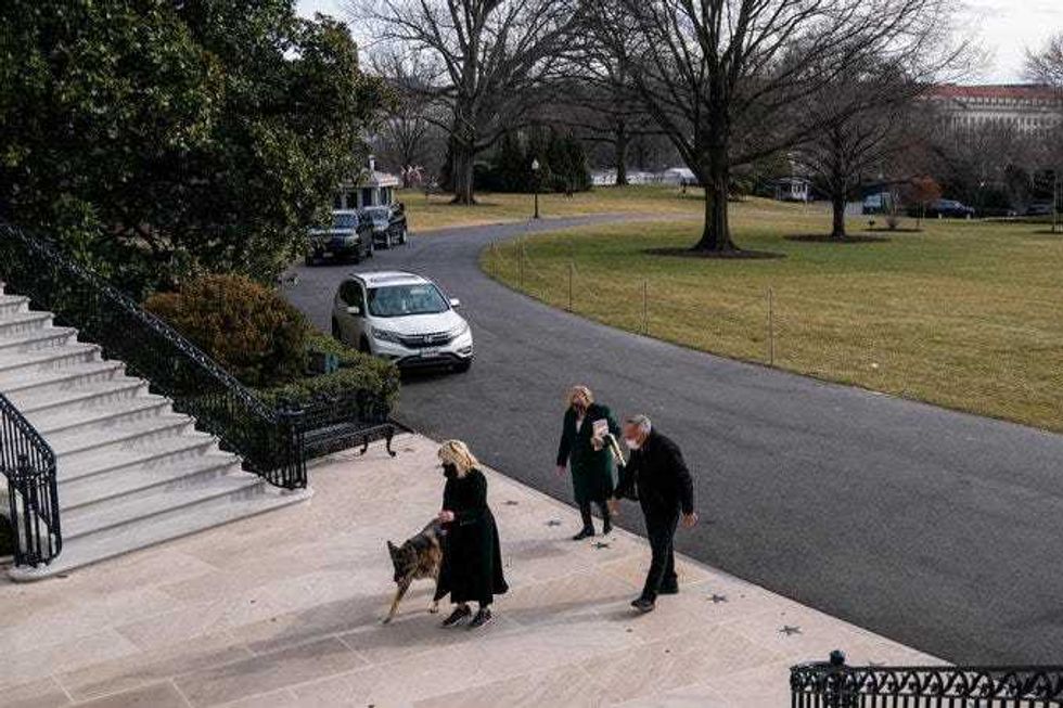 Jill Biden with Champ on Jan. 24, 2021