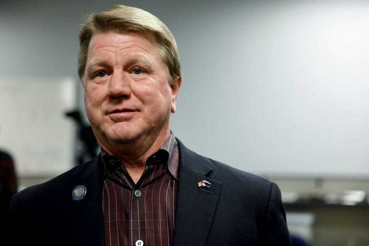 Jim Marchant, Republican candidate for Nevada secretary of state, speaks with supporters at a rally for Nevada Republican gubernatorial candidate, Clark County Sheriff Joe Lombardo at the local Republican Party offices on November 06, 2022 in Henderson, Nevada. Lombardo faces incumbent Democratic Gov. Steve Sisolak in Tuesday's general election. (Photo by Anna Moneymaker/Getty Images)