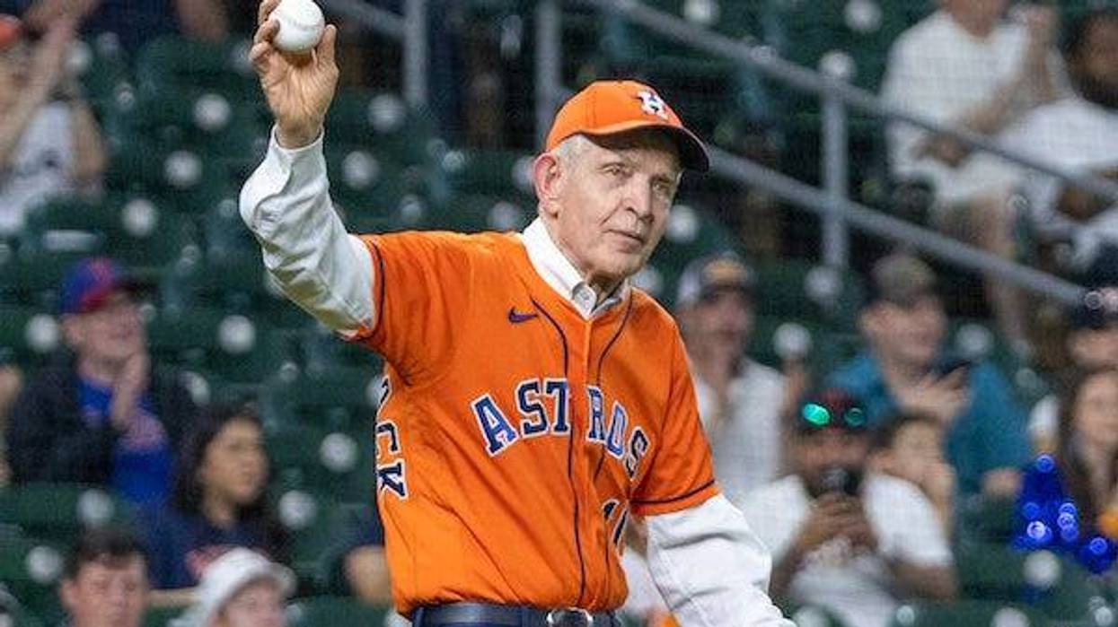 Jim McIngvale aka Mattress Mack is introduced before throwing out the first pitch at Minute Maid Park
