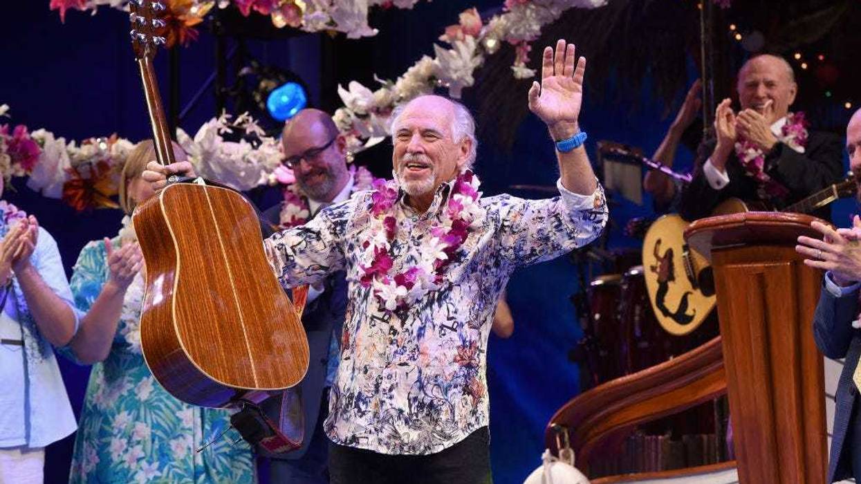 Jimmy Buffett (C) takes opening night bow during the Broadway premiere of "Escape to Margaritaville" at the Marquis Theatre on March 15, 2018 in New York City.