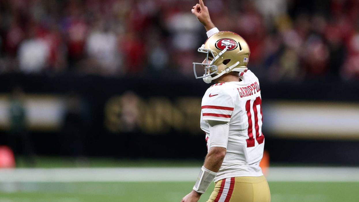 Jimmy Garoppolo celebrates the 49ers epic win in New Orleans