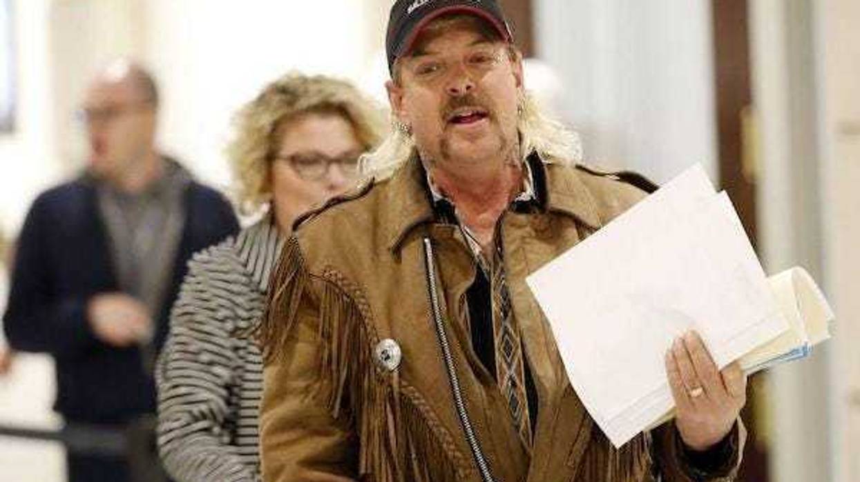 Joe Exotic files to run for governor as a Libertarian candidate at the state Capitol in Oklahoma City, Monday, April 9, 2018
