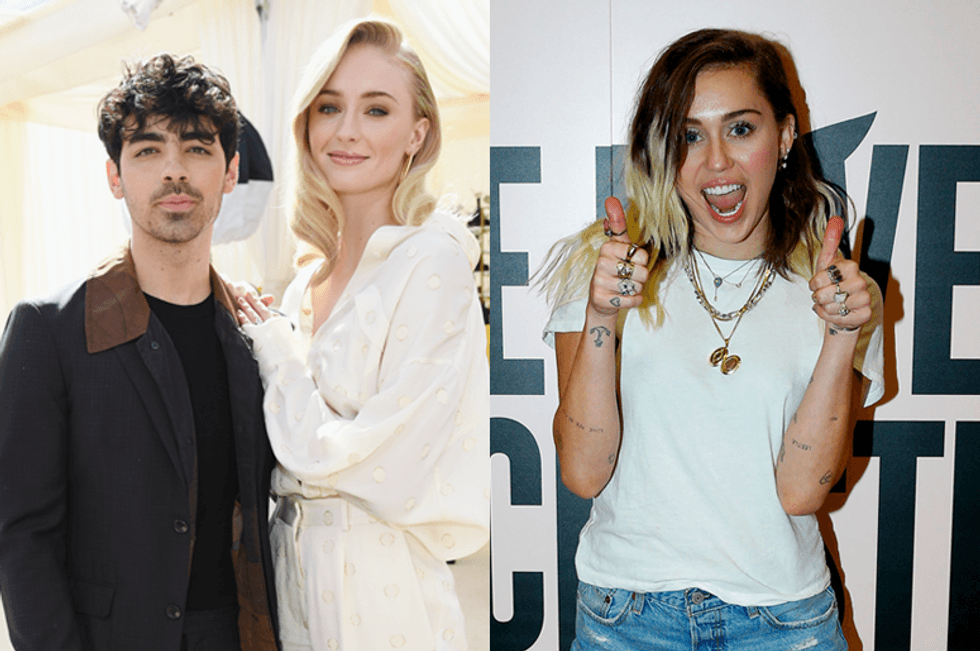 Sophie Turner was gifted a custom 'Hannah Montana' shirt from Joe Jonas, and Miley Cyrus approves