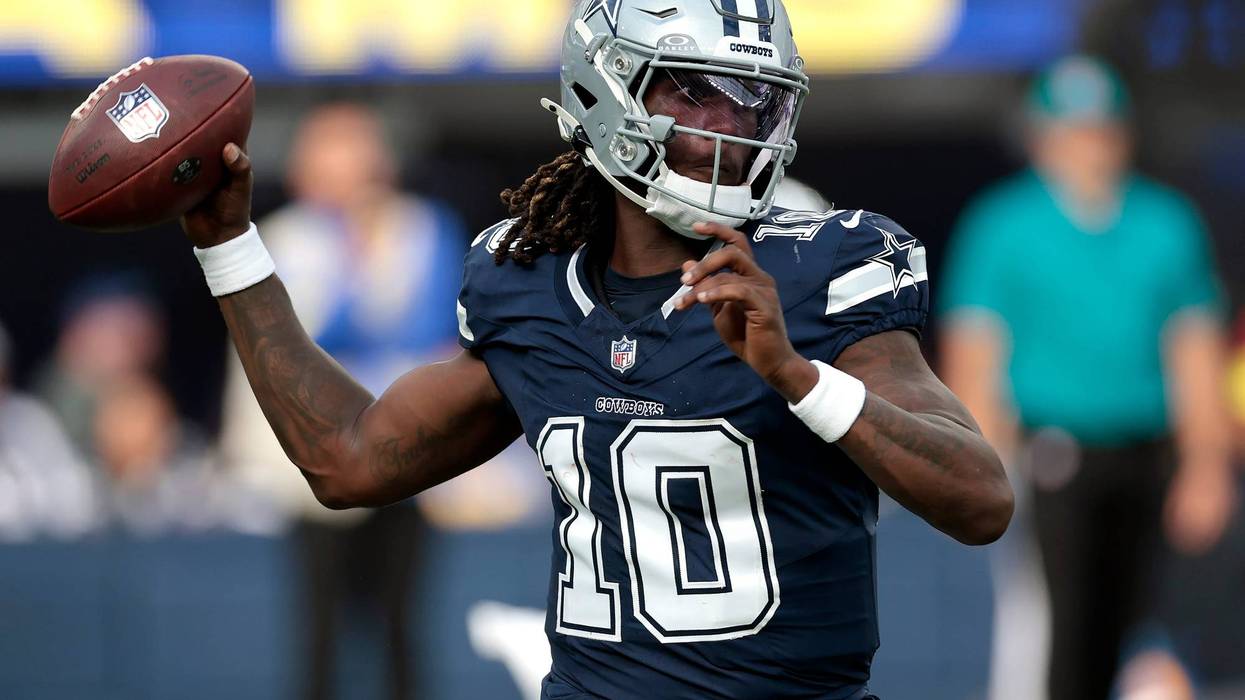 Joe Milton III #10 of the Dallas Cowboys throws against the Dallas Cowboys in the first half of a NFL Preseason 2025 game at SoFi Stadium on Aug. 9, 2025 in Inglewood, California.