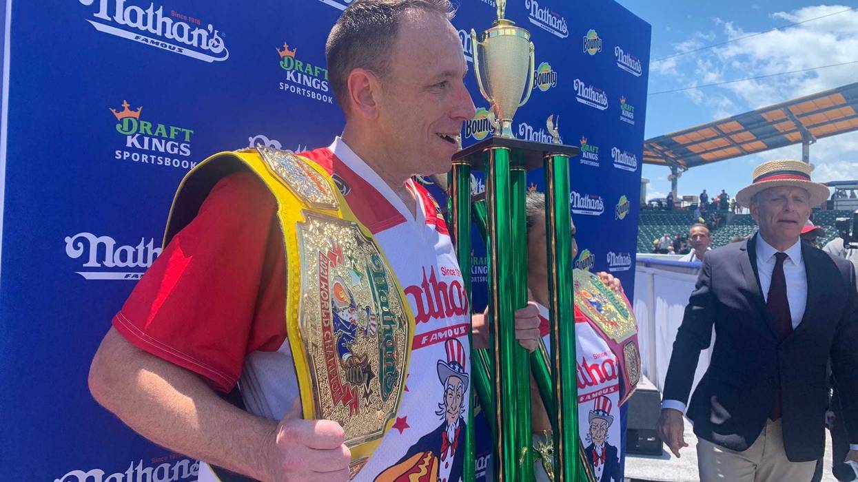Joey Chestnut with his 14th Mustard Belt
