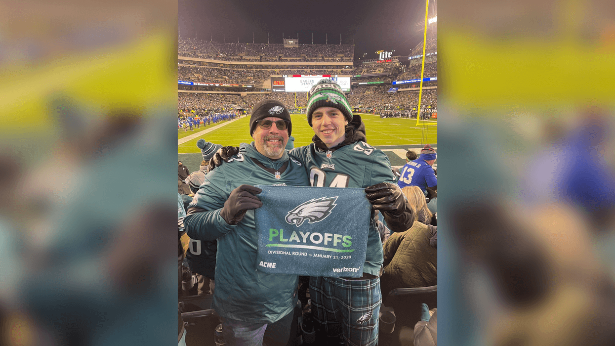 John Nolan III with John Nolan Jr. at the Eagles vs. Giants Divisional Playoff Game in January 2023.