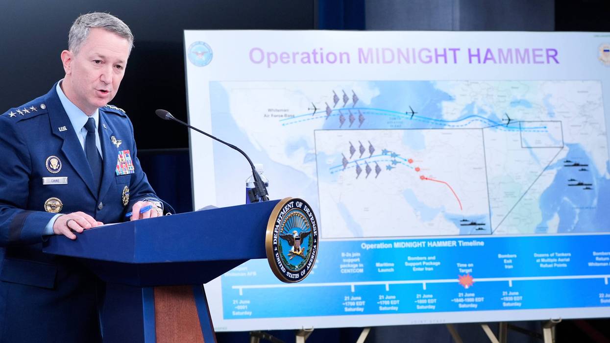 Joint Chiefs Chairman Gen. Dan Caine speaks during a news conference at the Pentagon in Washington, Sunday, June 22, 2025, after the U.S. military struck three sites in Iran, directly joining Israel's effort to destroy the country's nuclear program.