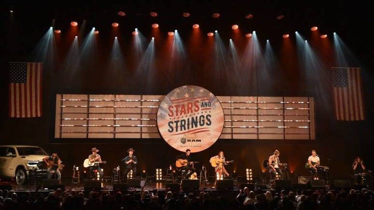 Jon Pardi, Maren Morris and Ryan Hurd perform on stage during “Stars and Strings Presented by RAM Trucks Built to Serve,” a RADIO.COM Event