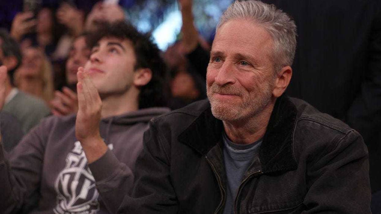 Jon Stewart attends the game between the New York Knicks and the Los Angeles Lakers at Madison Square Garden on January 31, 2023 in New York City. The Los Angeles Lakers defeated the New York Knicks 129-123 in overtime.