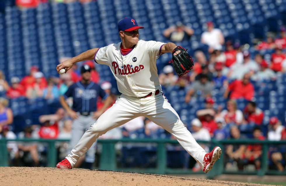 Jonathan Papelbon of the Philadelphia Phillies throws a pitch in the 10th inning during a game against the Tampa Bay Rays at Citizens Bank Park on July 22, 2015 in Philadelphia, Pennsylvania. The Phillies won 5-4 in 10 innings.