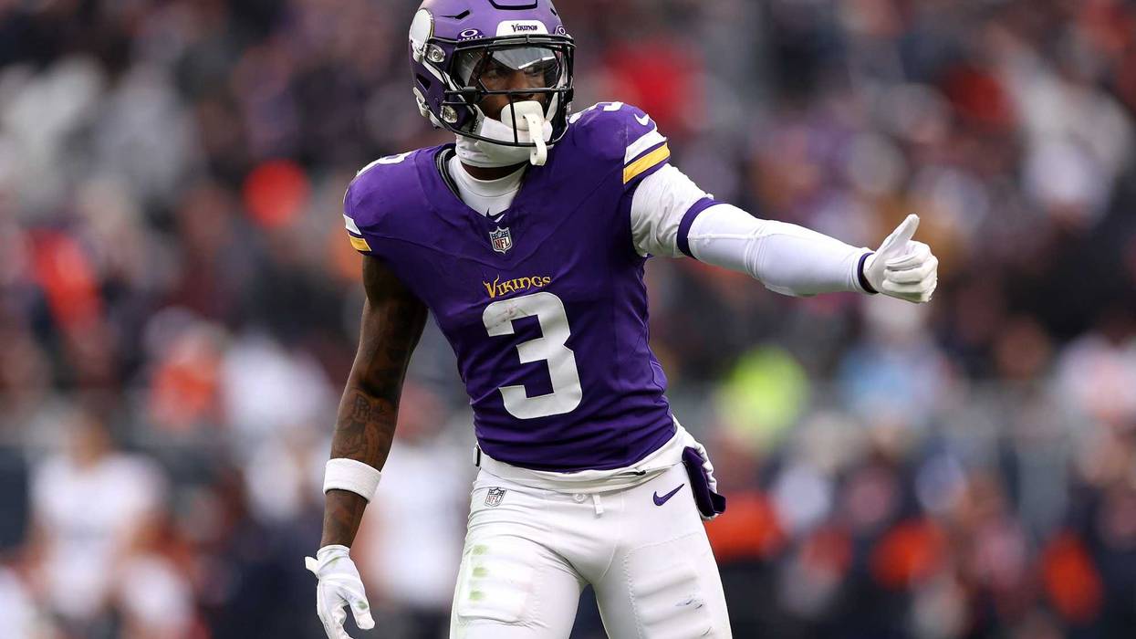 Jordan Addison #3 of the Minnesota Vikings in action against the Chicago Bears at Soldier Field on November 24, 2024 in Chicago, Illinois.