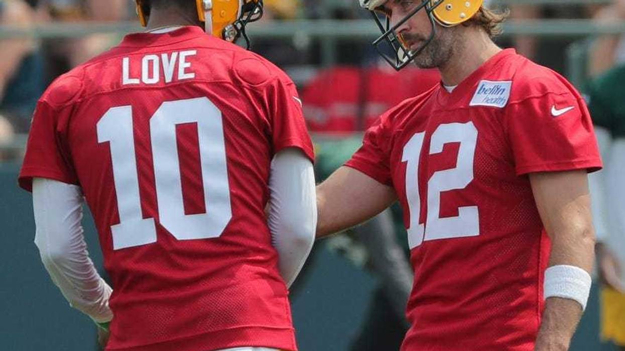 Jordan Love and Aaron Rodgers with Packers