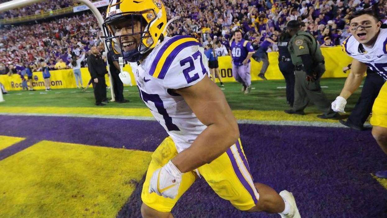 Josh Williams #27 of the LSU Tigers celebrate after a game against the Alabama Crimson Tide at Tiger Stadium on November 05, 2022 in Baton Rouge, Louisiana.