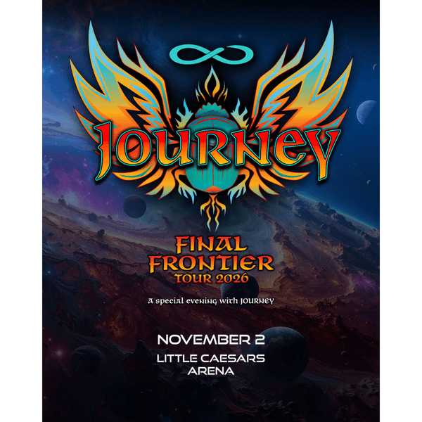 Journey Final Frontier Tour 2026 poster: space background, Nov 2, Little Caesars Arena.